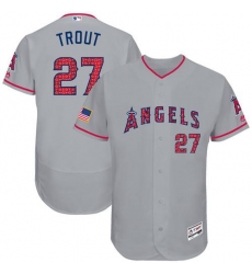 Men's Majestic Los Angeles Angels of Anaheim #27 Mike Trout Grey Stars & Stripes Authentic Collection Flex Base MLB Jersey