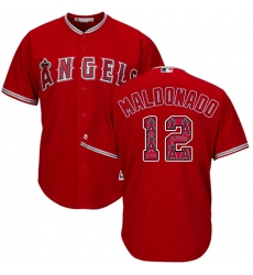 Men's Majestic Los Angeles Angels of Anaheim #12 Martin Maldonado Authentic Red Team Logo Fashion Cool Base MLB Jersey