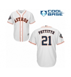 Youth Houston Astros #21 Andy Pettitte Authentic White Home Cool Base 2019 World Series Bound Baseball Jersey