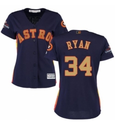 Women's Majestic Houston Astros #34 Nolan Ryan Authentic Navy Blue Alternate 2018 Gold Program Cool Base MLB Jersey