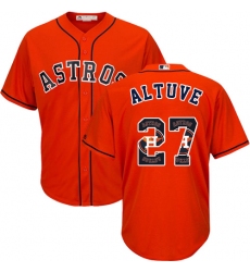 Men's Majestic Houston Astros #27 Jose Altuve Authentic Orange Team Logo Fashion Cool Base MLB Jersey
