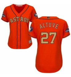 Women's Majestic Houston Astros #27 Jose Altuve Authentic Orange Alternate 2018 Gold Program Cool Base MLB Jersey