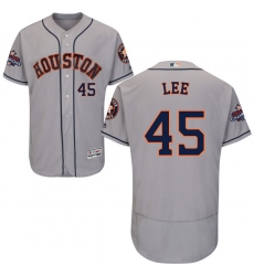 Men's Majestic Houston Astros #45 Carlos Lee Authentic Grey Road 2017 World Series Champions Flex Base MLB Jersey