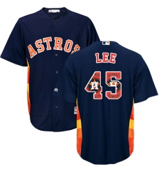 Men's Majestic Houston Astros #45 Carlos Lee Authentic Navy Blue Team Logo Fashion Cool Base MLB Jersey