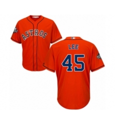 Youth Houston Astros #45 Carlos Lee Authentic Orange Alternate Cool Base 2019 World Series Bound Baseball Jersey
