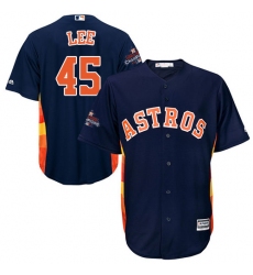 Youth Majestic Houston Astros #45 Carlos Lee Authentic Navy Blue Alternate 2017 World Series Champions Cool Base MLB Jersey