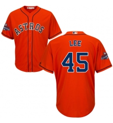 Youth Majestic Houston Astros #45 Carlos Lee Authentic Orange Alternate 2017 World Series Champions Cool Base MLB Jersey