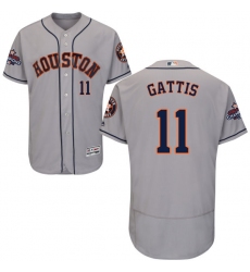 Men's Majestic Houston Astros #11 Evan Gattis Authentic Grey Road 2017 World Series Champions Flex Base MLB Jersey