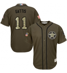 Youth Majestic Houston Astros #11 Evan Gattis Authentic Green Salute to Service MLB Jersey