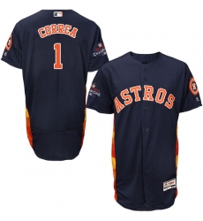 Men's Majestic Houston Astros #1 Carlos Correa Authentic Navy Blue Alternate 2017 World Series Champions Flex Base MLB Jersey