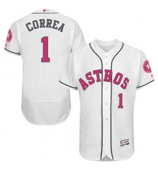 Men's Majestic Houston Astros #1 Carlos Correa Replica White 2016 Mother's Day Cool Base MLB Jersey