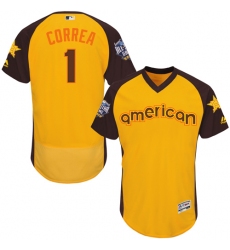Men's Majestic Houston Astros #1 Carlos Correa Yellow 2016 All-Star American League BP Authentic Collection Flex Base MLB Jersey