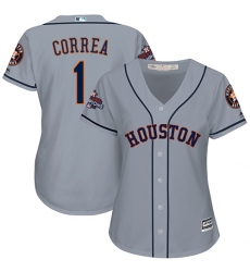 Women's Majestic Houston Astros #1 Carlos Correa Authentic Grey Road 2017 World Series Champions Cool Base MLB Jersey