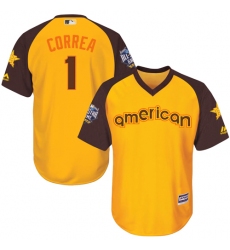 Youth Majestic Houston Astros #1 Carlos Correa Authentic Yellow 2016 All-Star American League BP Cool Base MLB Jersey