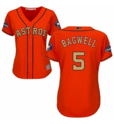 Women's Majestic Houston Astros #5 Jeff Bagwell Authentic Orange Alternate 2018 Gold Program Cool Base MLB Jersey
