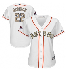 Women's Majestic Houston Astros #22 Josh Reddick Authentic White 2018 Gold Program Cool Base MLB Jersey
