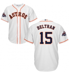 Youth Majestic Houston Astros #15 Carlos Beltran Authentic White Home 2017 World Series Champions Cool Base MLB Jersey