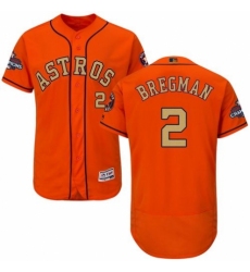 Men's Majestic Houston Astros #2 Alex Bregman Orange Alternate 2018 Gold Program Flex Base Authentic Collection MLB Jersey