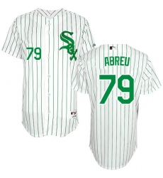 Men's Majestic Chicago White Sox #79 Jose Abreu Authentic White Green Strip St. Patrick's Day MLB Jersey