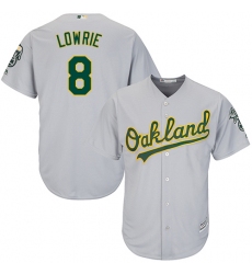 Youth Majestic Oakland Athletics #8 Jed Lowrie Authentic Grey Road Cool Base MLB Jersey