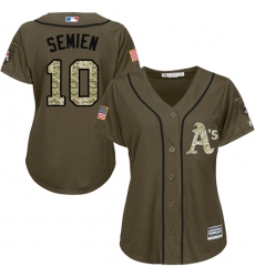 Women's Majestic Oakland Athletics #10 Marcus Semien Replica Green Salute to Service MLB Jersey