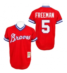 Men's Mitchell and Ness Atlanta Braves #5 Freddie Freeman Authentic Red Throwback MLB Jersey