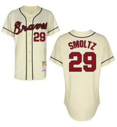 Men's Mitchell and Ness Atlanta Braves #29 John Smoltz Authentic Cream Throwback MLB Jersey