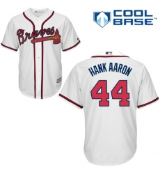 Men's Majestic Atlanta Braves #44 Hank Aaron Replica White Home Cool Base MLB Jersey