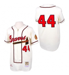 Men's Mitchell and Ness Atlanta Braves #44 Hank Aaron Replica White Throwback MLB Jersey