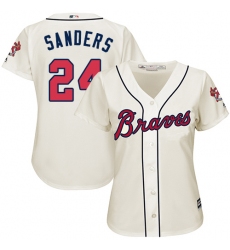 Women's Majestic Atlanta Braves #24 Deion Sanders Replica Cream Alternate 2 Cool Base MLB Jersey