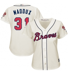 Women's Majestic Atlanta Braves #31 Greg Maddux Authentic Cream Alternate 2 Cool Base MLB Jersey