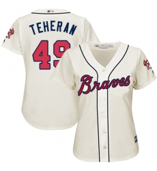 Women's Majestic Atlanta Braves #49 Julio Teheran Authentic Cream Alternate 2 Cool Base MLB Jersey