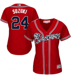 Women's Majestic Atlanta Braves #24 Kurt Suzuki Authentic Red Alternate Cool Base MLB Jersey