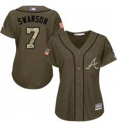 Women's Majestic Atlanta Braves #7 Dansby Swanson Authentic Green Salute to Service MLB Jersey