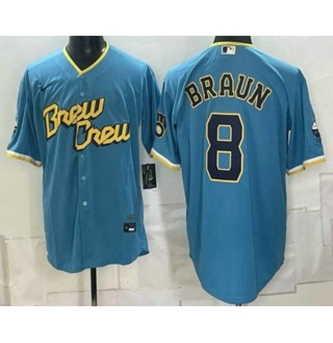Men's Milwaukee Brewers #8 Ryan Braun Blue 2026 City Connect Stadium Stitched Jersey