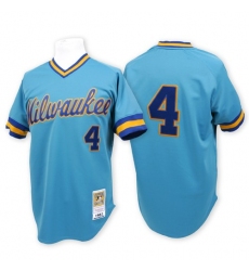 Men's Mitchell and Ness Milwaukee Brewers #4 Paul Molitor Authentic Blue Throwback MLB Jersey