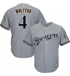 Youth Majestic Milwaukee Brewers #4 Paul Molitor Authentic Grey Road Cool Base MLB Jersey