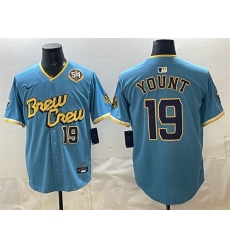 Men's Milwaukee Brewers #19 Robin Yount Powder Blue City Connect With Home & Bob Uecker Limited Stitched Baseball Jersey