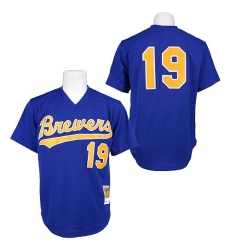 Men's Mitchell and Ness 1991 Milwaukee Brewers #19 Robin Yount Authentic Blue Throwback MLB Jersey