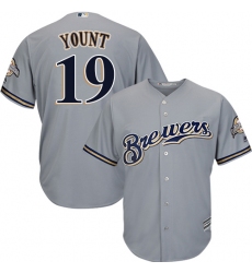 Youth Majestic Milwaukee Brewers #19 Robin Yount Replica Grey Road Cool Base MLB Jersey