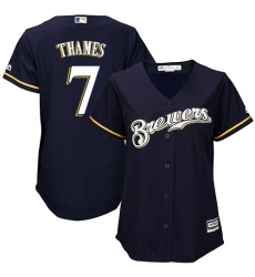 Women's Majestic Milwaukee Brewers #7 Eric Thames Replica Navy Blue Alternate Cool Base MLB Jersey
