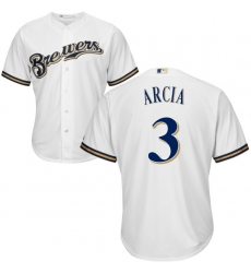 Men's Majestic Milwaukee Brewers #3 Orlando Arcia Replica White Home Cool Base MLB Jersey