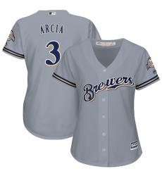 Women's Majestic Milwaukee Brewers #3 Orlando Arcia Replica Grey Road Cool Base MLB Jersey