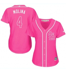 Women's Majestic St. Louis Cardinals #4 Yadier Molina Authentic Pink Fashion MLB Jersey