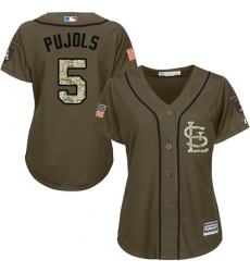 Women's Majestic St. Louis Cardinals #5 Albert Pujols Authentic Green Salute to Service MLB Jersey