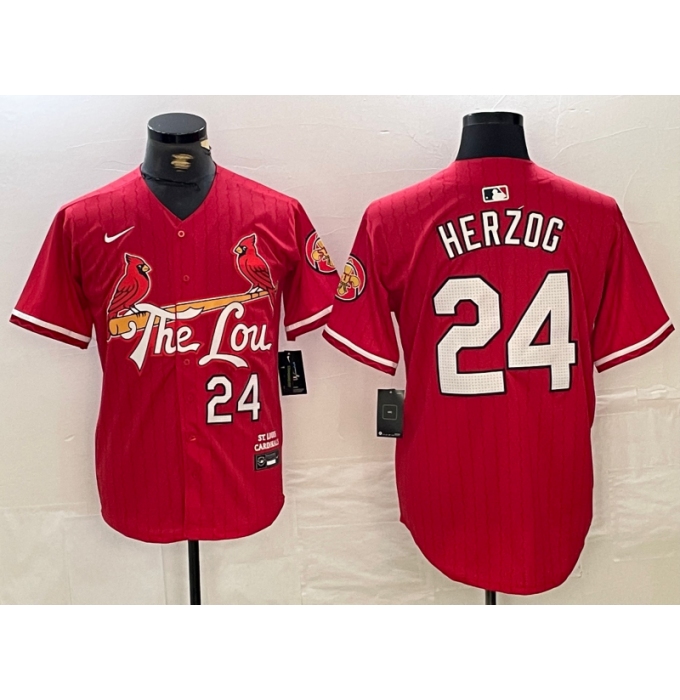 Men's St Louis Cardinals #24 Whitey Herzog Red 2024 City Connect Limited Stitched Baseball Jersey