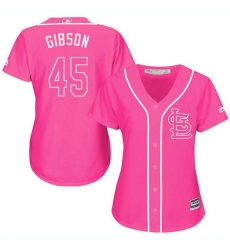 Women's Majestic St. Louis Cardinals #45 Bob Gibson Replica Pink Fashion Cool Base MLB Jersey