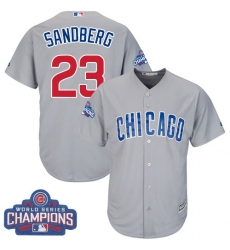 Youth Majestic Chicago Cubs #23 Ryne Sandberg Authentic Grey Road 2016 World Series Champions Cool Base MLB Jersey