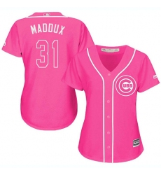 Women's Majestic Chicago Cubs #31 Greg Maddux Authentic Pink Fashion MLB Jersey
