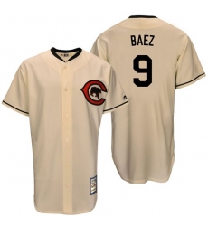 Men's Majestic Chicago Cubs #9 Javier Baez Authentic Cream Cooperstown Throwback MLB Jersey